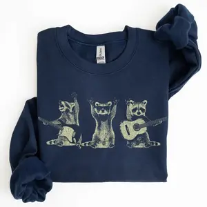Raccoon Band, Playing Guitar, Funny Animals Sweatshirt, Crew Neck, Crewneck, Soft Unisex Graphic Casual