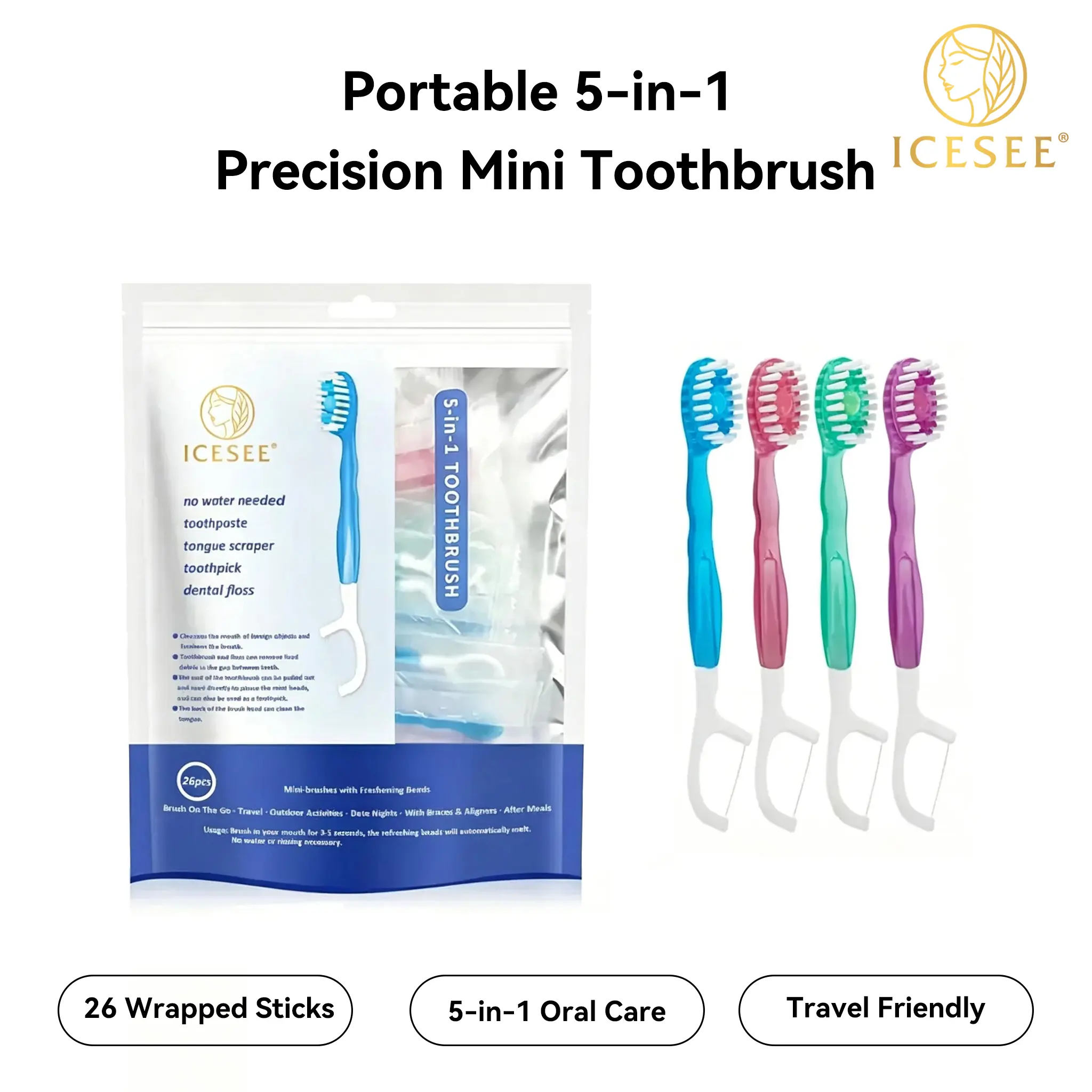 ICESEE 5-in-1 Toothbrush, Floss, Tongue Scraper & Toothpick Set, 26pcs/pack Soft-Bristle Toothbrush Set, Oral Care Tool for Travel and Business Trip, Oral Hygiene Essentials#summerwins #dealsforyoudays