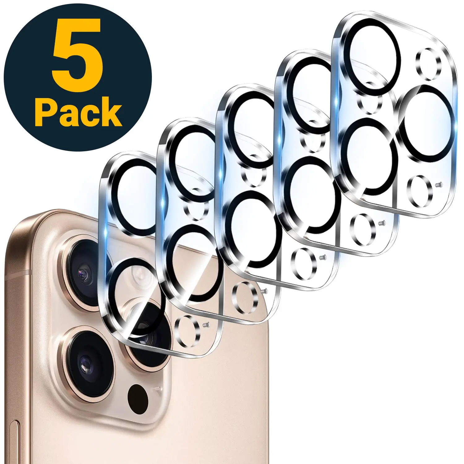 5-PACK Camera Lens Protector for iPhone 17 16 15 14 13 12 11 Pro Max, 9H Tempered Glass, Night Shooting Mode, High Definition