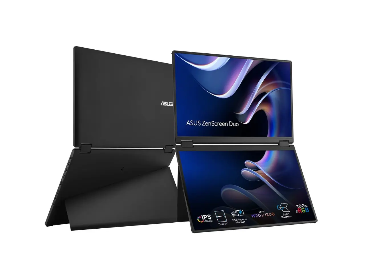 ASUS ZenScreen Duo Dual 14 inch Full HD 60Hz IPS  USB-C Mini-HDMI Auto-rotate Fold Portable Monitor for Desktop PC, Notebook, Gaming Laptop MB14FCD