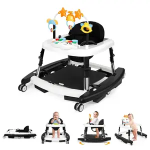 Baby Walker with 5 Adjustable Heights,Smart Baby Stepper Activity Walker,5-in-1  Baby Walker for 6-18 Months Infants, Foldable & Adjustable Activity Walker with Bouncer, Music, Feeding Tray & Removable Footrest for Boys & Girls，DealsForYouDays