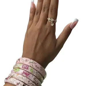 Colorful Flower Desi Bangles  - Indian Bangle with Gold Plating & Enamel Fashion Accessory for Women boho trendy Bracelet