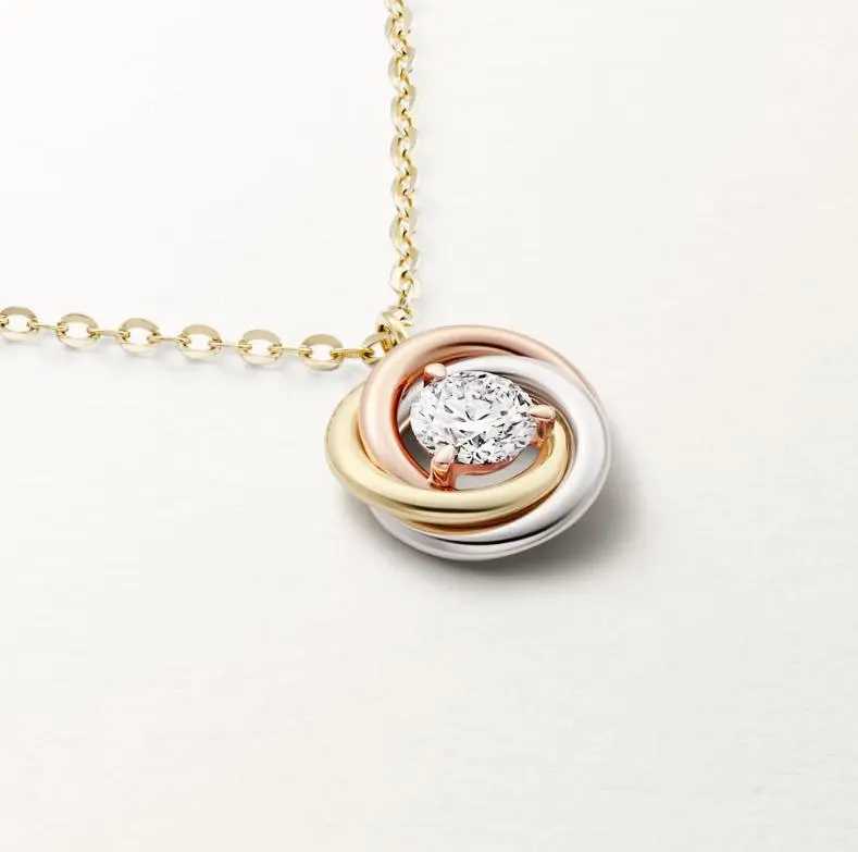 Pre-owned Cartier Trinity Dia Pendant Necklace 3 Color Solid Gold