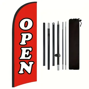 Open Feather Flag with Pole & Ground Stake, 8ft Polyester Fiber Uncharged Advertising Banner Sign for Business Outdoor Display