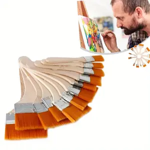 12Pcs Flat Art Paint Brushes Set,Assorted Size Nylon Painting Brushes for Artists & Beginners,Easy To Clean Wooden Handle,Perfect Gift for Art Lovers