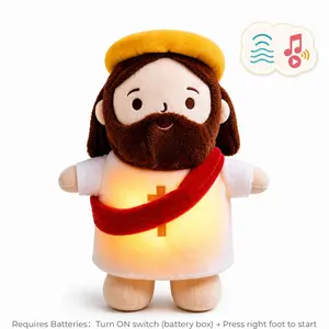 15 Inch Breathing Jesus Plush Doll with Light&Sound,Calming Sleep Companion,Christian Gift for kids&Adults,Stress Relief, Cuddly Soothing Companion with Blue Sash Gift, Jesus Stuffed Animal Breathing Plushy Toy,  Easter Gifts,Rhythm Soothing Plush Toy