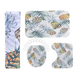 Set of 4 Bathroom 100% Polyester Shower Curtain, Floor Mat, Toilet Cover, Toilet Mat Birthday Christmas Gifts