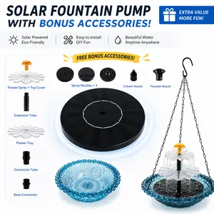 Solar Cascade Hanging Bird Bath Fountain, Solar Fountain Pump with 8 Nozzles, Hanging Bird Bath with Water for Outdoors Garden Patio Backyard Lawn Decor (Stones not included)