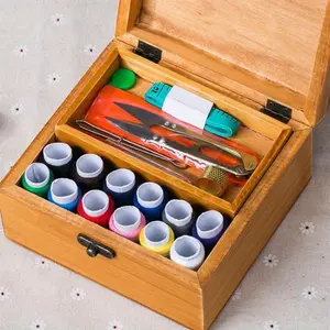 1 PC Wooden Sewing Box Sewing Accessories Supplies Kit Workbox for Mending