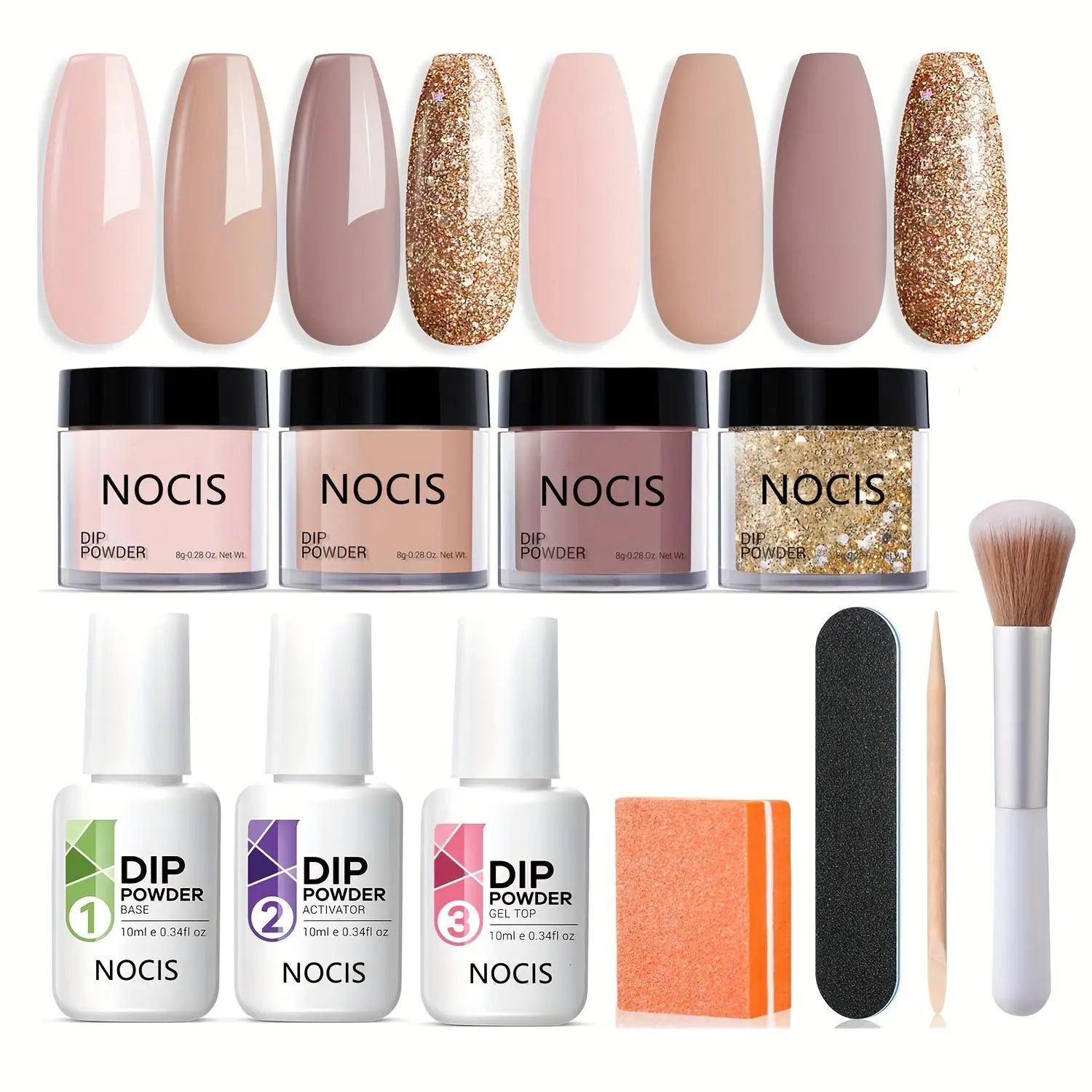 Nail Art Kit, 1 Set Nail Art Starter Kit, Including 4 Dip Powder, 1 Nail Brush, 1 Nail Buffer, 3 Dip Liquid, 1 Nail File and 1 Nail Stick, Diy Nail Kit, Nail Design Kit, Manicure Kit
