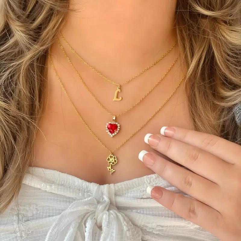 Personalized 18K Gold Plated Layered Necklaces with Birth Stones, Birth Flowers, and Custom Initials - High Quality Fashion Jewelry for Women