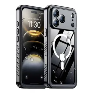 Magnetic for iPhone 17 Pro Max Case Waterproof,Built-in Screen Protector[IP68 Underwater][Upgrade Military Dropproof][Compatible with MagSafe] Full Body Shockproof Translucent Case 6.9''-Black