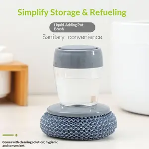 Pot Scrubber Wonder Automatic Liquid Dispenser Dish Brush for Home Use Kitchen Multi Function Cleaning Brush with Lazy Button Design Gently Cleans Cookware