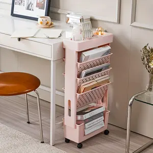 2/5 Layer Book Storage Box with Wheels, Desktop Hanging Book Organizer, Classroom Bookshelf, Student Bookcase, Multi-Scene Use