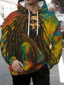 Boho Style Tie-Dye Hoodie, Men's Hip Hop Trendy Sweatshirt, All over Print Rock Wind Jacket, Multi-Color Patchwork Loose Fit Top