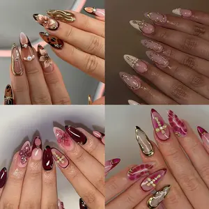 96pcs Almond Shape Medium Nail Tips Set, Glossy Finish, Butterfly & Leopard Design, Includes Storage Box, Ideal for Women & Girls, Almond Nails, Nail Kit