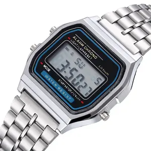 Luxury Men's 22cm Rectangular Stainless Steel LED Digital Wristwatch - Fashionable Digital Watch with LED Calendar, Simple Business Look, Modern Style, for Business & Casual Use (Gold, Silver)