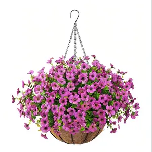 Artificial Hanging Plant Flowers, 8-inch Basket, with Colorful Decorative Silk Potted Daisies, UV Resistant, Suitable for Outdoor Spring Decoration, Looks Real for Outdoor Porch, Family Courtyard, Balcony Garden Decoration, Modern Style