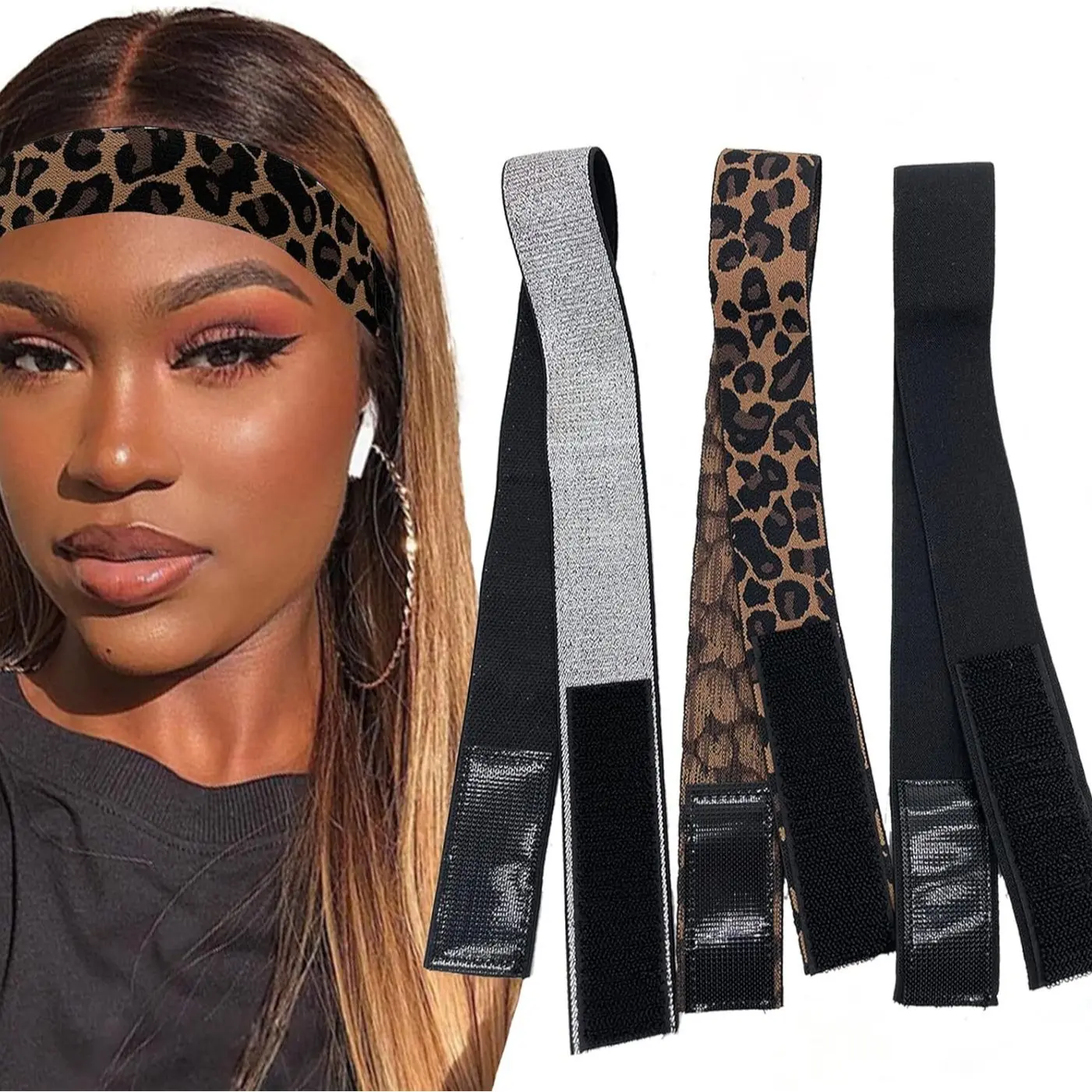 Unisex 3-Piece Elastic Wig Bands Hair Style Accessory - Adjustable Lace Front Headbands for Women, No-Slip Magic Buckle for Secure Fit Across Various Head Sizes, 3 Pieces