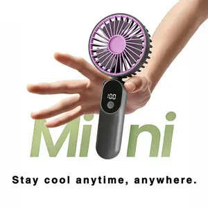 Mini Portable USB Fan with 6 Speeds and Digital Display, Foldable Handheld Neck Desk Fan, LED Screen, Lightweight Travel Fan, Adjustable Speed Fan for Office Home, Handheld Cooling Fan, Rechargeable Fan
