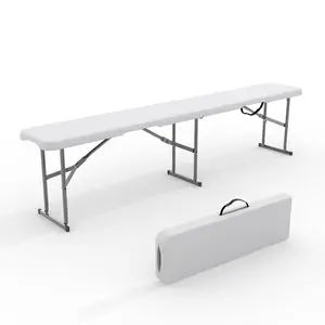 Portable Folding Bench 6 Foot, Plastic Foldable Bench HDPE BenchTop with Carrying Handle for Outdoor Picnic Camping Party Sports Activities - White