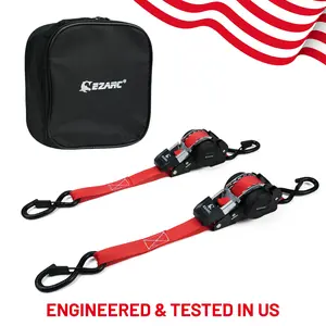 EZARC Heavy Duty 1"x10' (25mm x 3m) Retractable Ratchet Tie-Down Straps, Effortless Tightening, Anti-Snap, Professional Grade, Safe Use, Husband/Father Gift Giving,