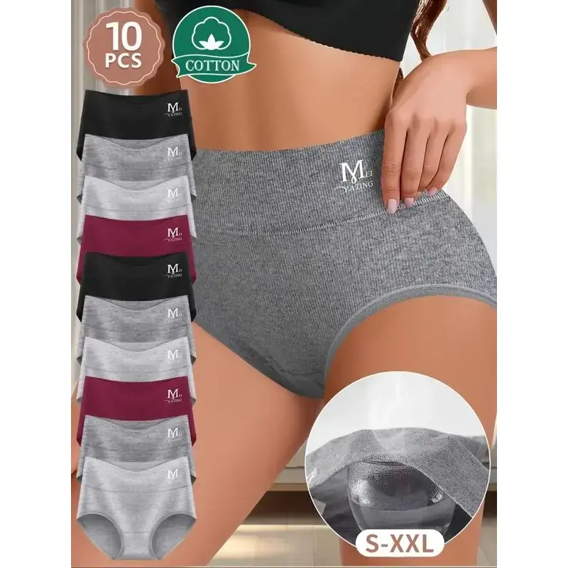 10 Pack Cotton's Underwear, High Waist Abdominal Compression Briefs, Triangle Panties, Comfortable and Breathable, Ideal for All Seasons, Casual Breathable Knicker
