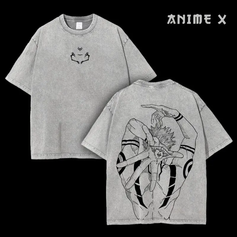 [FS] Retro Limited Vintage Ryomen Sukuna Signature - Jujutsu Kaisen Anime Double Printed  Washed Tee Unisex Oversize Anime Manga Lightweight Cotton T-Shirt Anime Fan Lover