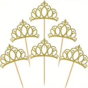 15/30Pcs Princess Crown Cupcake Toppers Glitter Queen Crown Cupcake Picks for Queen Princess Theme Wedding Birthday Party Cake Decorations Supplies Ornaments Sparkle Toppers