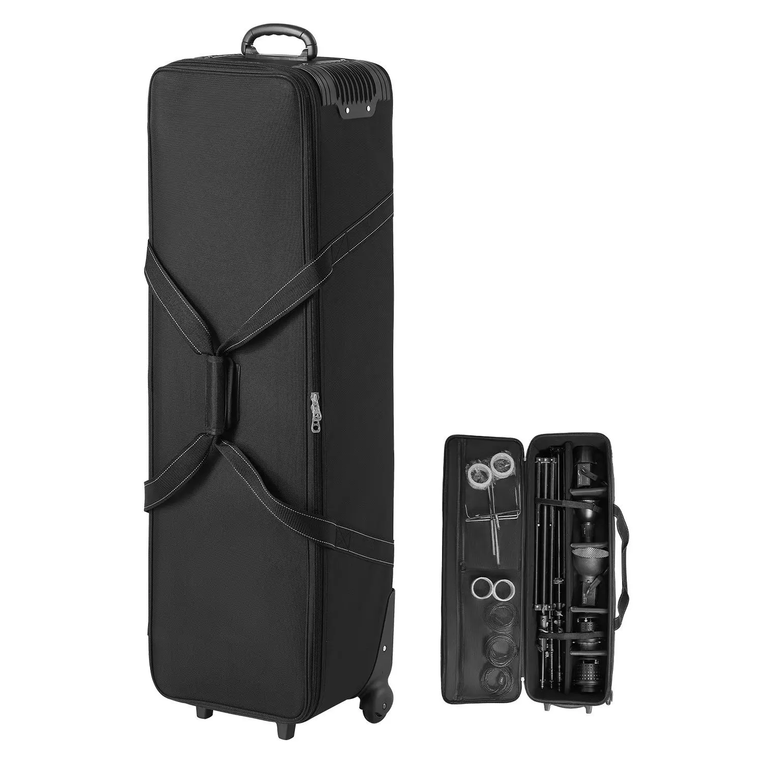 【Summerfinds】VEVOR Studio Equipment Trolley Case, 46.46 x 14.57 x 11.81 in / 118 x 37 x 30 cm, Rolling Camera Bag, Carrying Bag with Wheels Straps Padded Compartment Handle, for Light Stands, Tripods, Telescopes Durable Protection