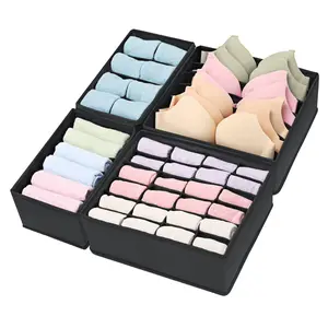4 Pack Foldable Underwear and Bras Drawer Organizers, Fabric Closet Dresser Drawers Organizers Dividers, Clothing Storage Organizers Box for Lingerie, Panties, Socks, Briefs,Ties, Black…
