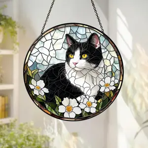 Tuxedo Cat Glass Suncatcher