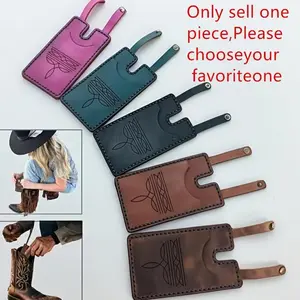 Western Leather Boot Wallet with Snap Strap, Handmade Cowboy Boot Card Holder for Men Women, Hidden Pocket for Cash ID, EDC Accessory for Riding Hiking, Western Wallets