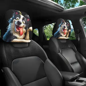 2 pieces, cartoon-style border collie print car headrest covers, interior decoration, no material filling, easy to install and clean, suitable for self-driving trips, friends' gatherings, etc., perfect for car-themed funny decorations.