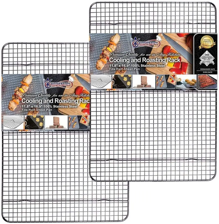 KITCHENATICS 100% Stainless Steel Cooling Racks for Baking & Roasting | Heavy-Duty Wire Grid Fits 13x18 Half Sheet Pans | Oven-Safe to 575°F for Crispy...