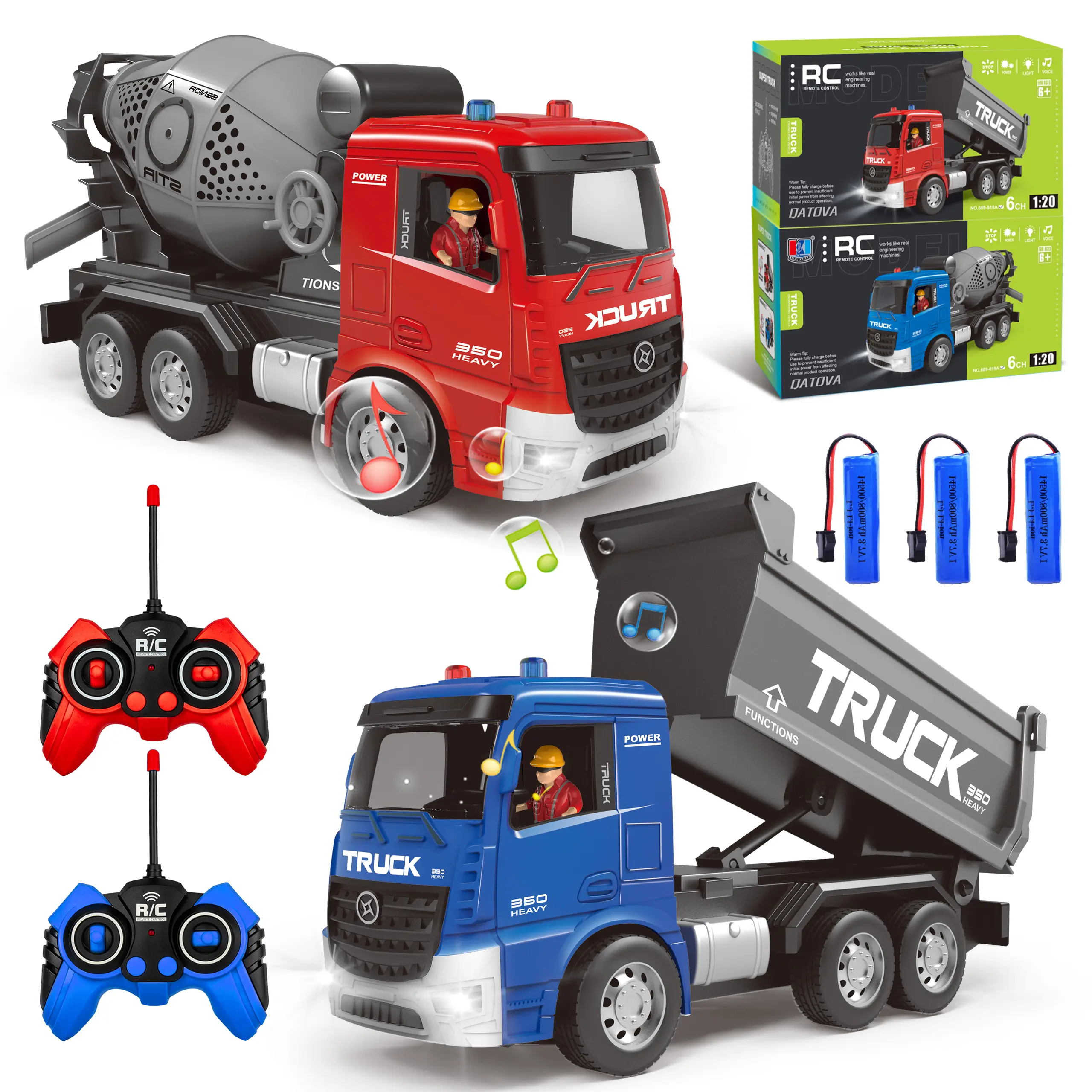 Remote Control Cement Mixer Truck and Dump RC Truck Toy Set - Construction Vehicle Toy with Lights and Sounds for Imaginative Play, Present for Toddlers Boys Girls