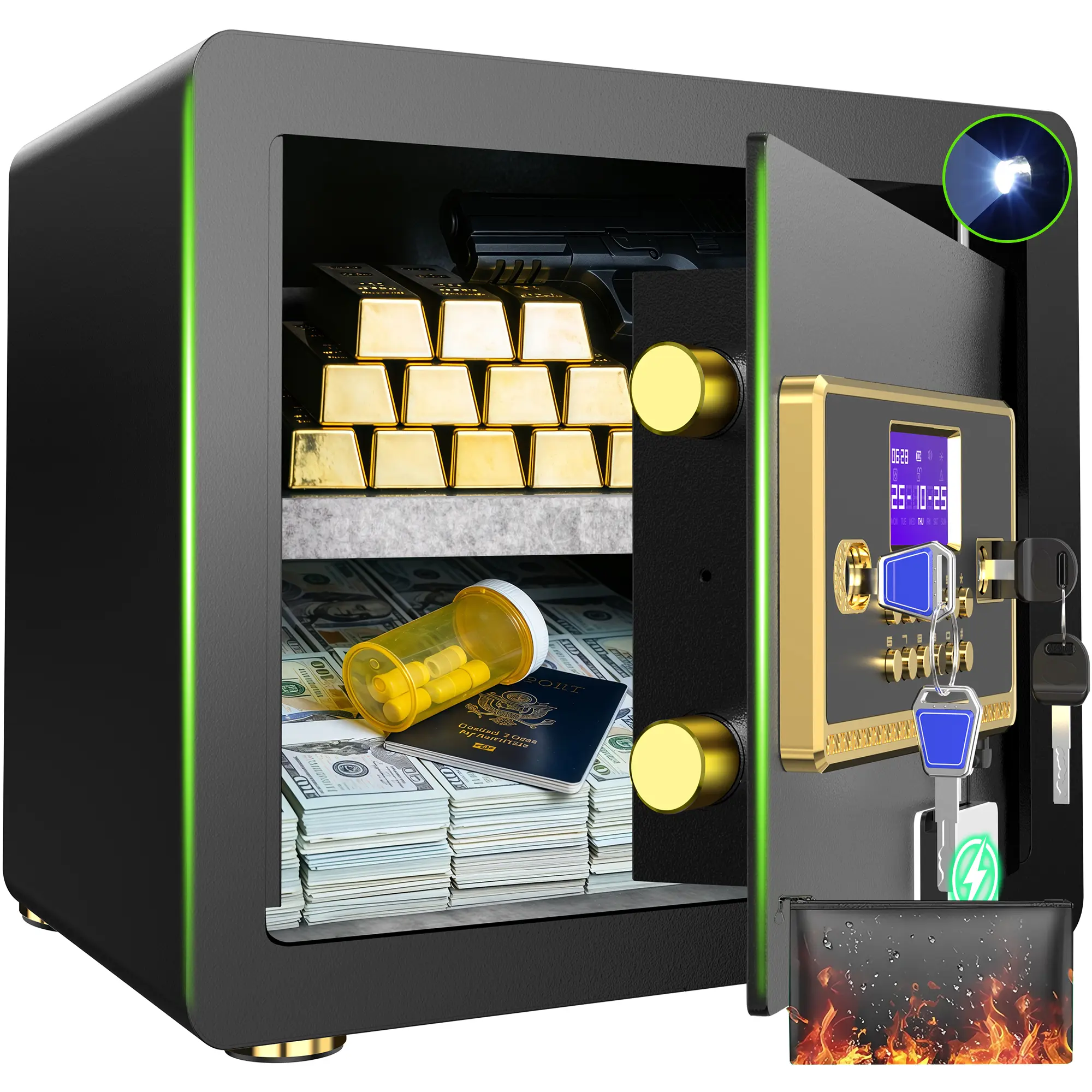 ACTIGER 2.3 Smart Security Safe, Anti-Theft Digital Lock, Integrated Key-Handle Design, Digital Keypad, Adjustable Shelf, LED Light, Home Office Home Security, Stores Cash Jewelry Documents, Fireproof Document Bag Compatible, Back to School