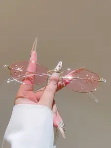 Women's Luxury Metal Frame Oval Fashionable Glasses, Rhinestone Design, High-End Elegant Style, Decorative Eyewear, Trendy Women's Accessories, All Seasons, Trendy Accessory, Oval Shape