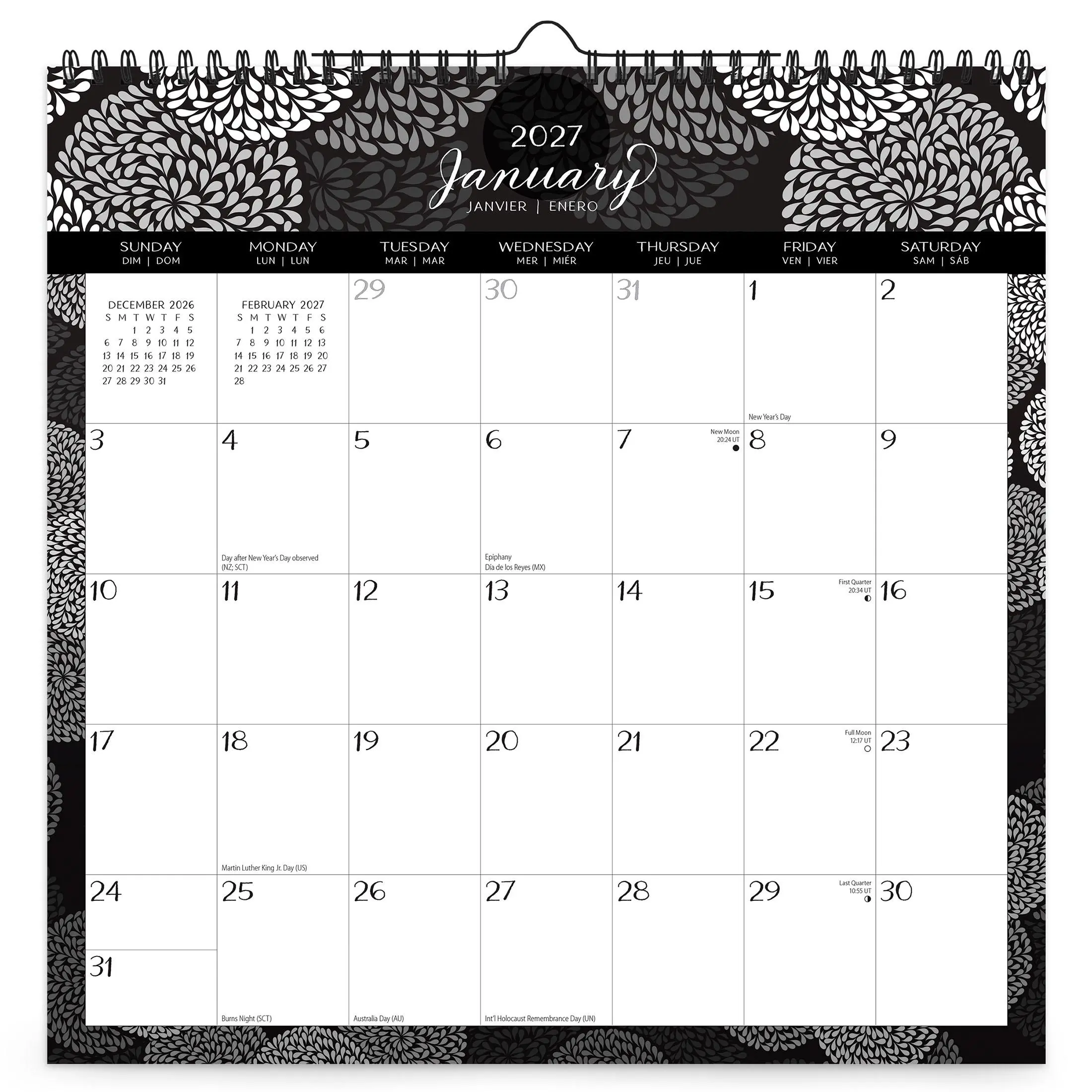 Pen & Ink | 2027 12 x 12 Inch (Hanging) Monthly Square Wire-O Calendar | Sticker Sheet