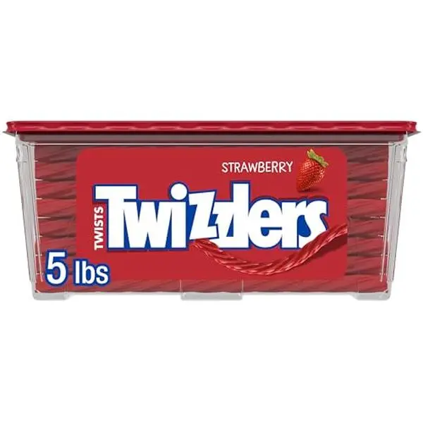 TWIZZLERS Twists Strawberry Flavored Licorice Style, Chewy Holiday Candy Tub, 5 lb
