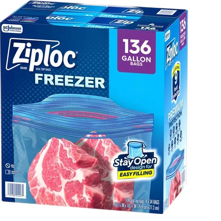 Ziploc Seal-Top Freezer Bags, 1 Gal Size, 136-Count
