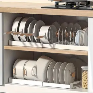 NEW Expandable Pot and Pan Organizer Rack for Cabinet,Pot Lid Organizer Holder with Stainless Steel Adjustable Dividers for Kitchen Cabinet Organizer and Storage,ideal for Baking Pans,Foldable Design,Gifts for Mom