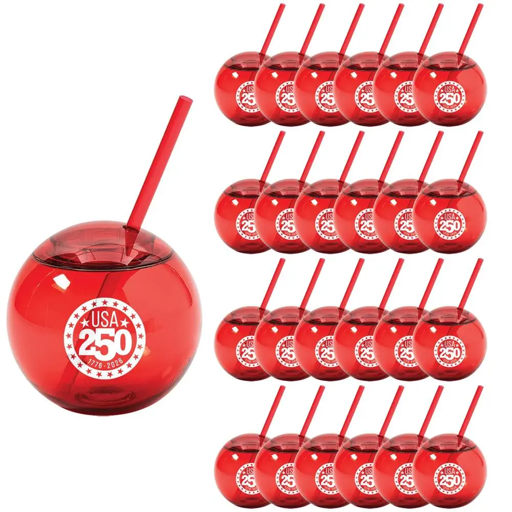 Red USA 250 Patriotic Reusable Plastic Cups with Straws - 15 oz., 25 Counts