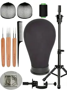 Professional Wigs Modeling Head Set, Adjustable Tripod Stand, Canvas Block Head, Hairpin, Comb, Wig Cap, Adult Size, Beauty Practice