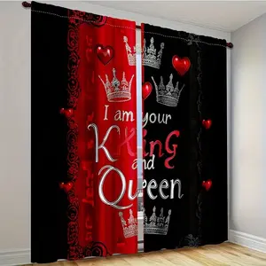 Two bedroom curtains, elegant king and queen style heat-insulating blackout curtains suitable for living room and bedroom decoration, 2D door curtains, stylish theme suitable for living room, office, kitchen, Privacy Grommet Curtains
