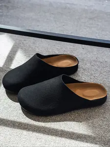 Men's Casual PU Leather Mules, Plain Round Toe Slip-On Shoes, Walking Shoes, Comfortable Rubber Sole, All Season Wear, Versatile Daily Use, Round Toe Clogs, Footwear