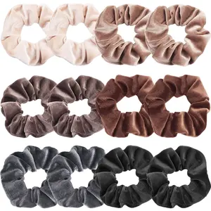 Scrunchies for Women, 12 Pcs Neutral Velvet Scrunchies for Hair, Classic Elastic Thick Scrunchy Hair Bands Ties, Soft Ropes Ponytail Holder Hair Accessories
