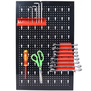 Heavy Duty Pegboard Wall Storage - No Drill Garage Organizer for Tools with Hooks Kit, Space Saving Workshop Rack