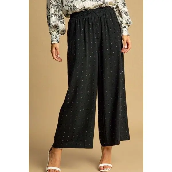 Umgee Full Size High Waisted Embellished Linen Pants Plus Size