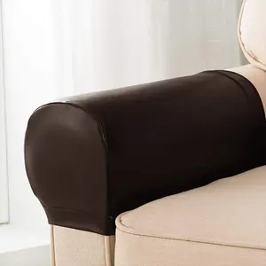 2pcs/set Quality Pu Leather Sofa Armrest Covers Luxury Waterproof Elastic Sofa Handrails Protector With Lining Velvet Home Decor